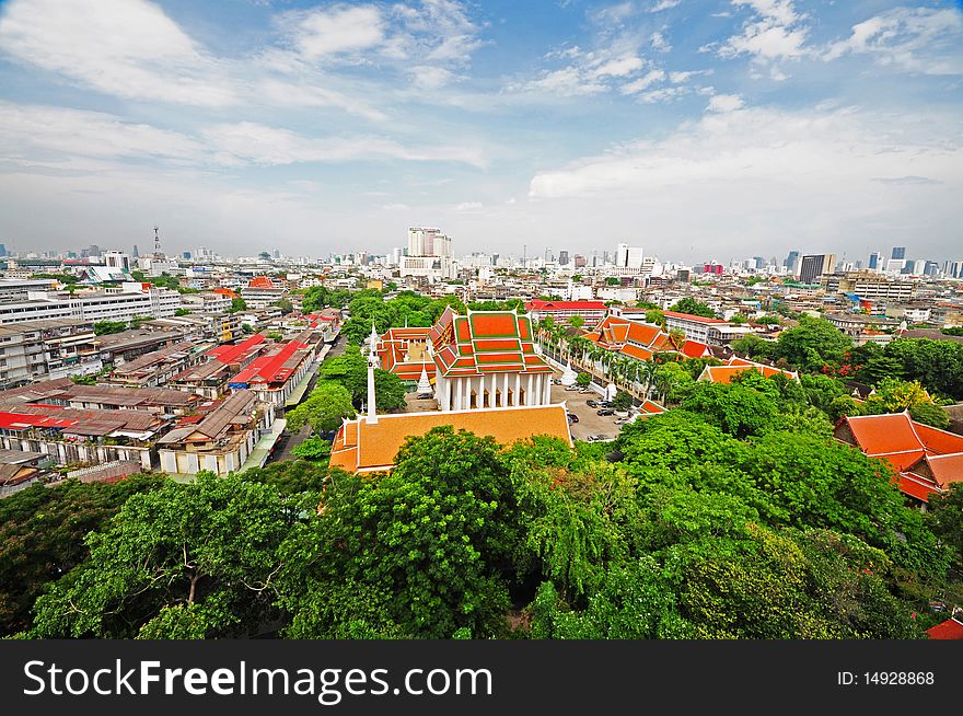 Thai temple and view of Bangkok