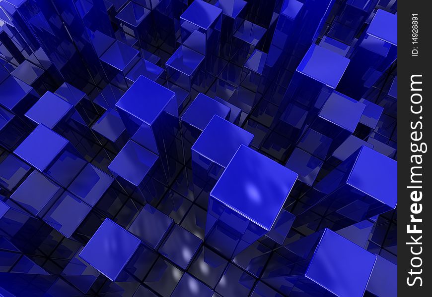 Abstract 3d illustration of blue boxes background. Abstract 3d illustration of blue boxes background