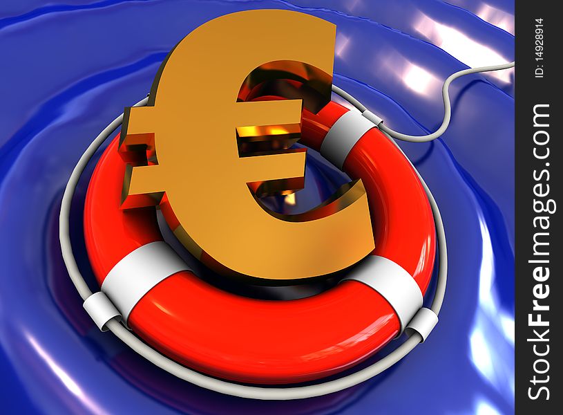 Abstract 3d illustration of euro sign in rescue circle. Abstract 3d illustration of euro sign in rescue circle