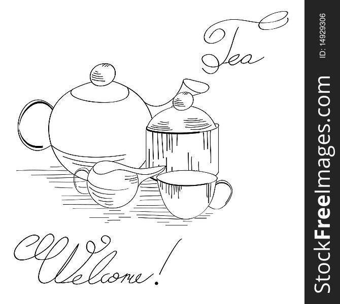 Tea set. Universal template for greeting card, web page, background