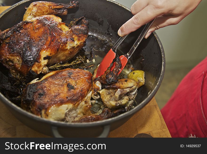 Tasty roast chicken in a pot. Tasty roast chicken in a pot