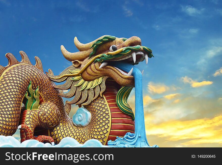 close up of dragon statue, chinese, background, style, colorful, decoration, temple, design, power, gold, art, thailand, decorative, animal, traditional, culture, asian, china, sculpture, symbol, detail, fantasy, ancient, religion, east, symbolic, golden, ornament, wealth, oriental, religious, blue, sky, cloud