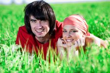 Girl And Boy On Grass Royalty Free Stock Images Girl And Boy On Grass Royalty Free Stock Images