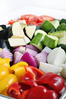 Peppers Eggplant Onions & Zucchini On White Stock Photo Peppers Eggplant Onions & Zucchini On White Stock Photo