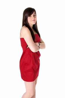 Young Beautiful Girl Red Dress Standing Isolated Royalty Free Stock Photos