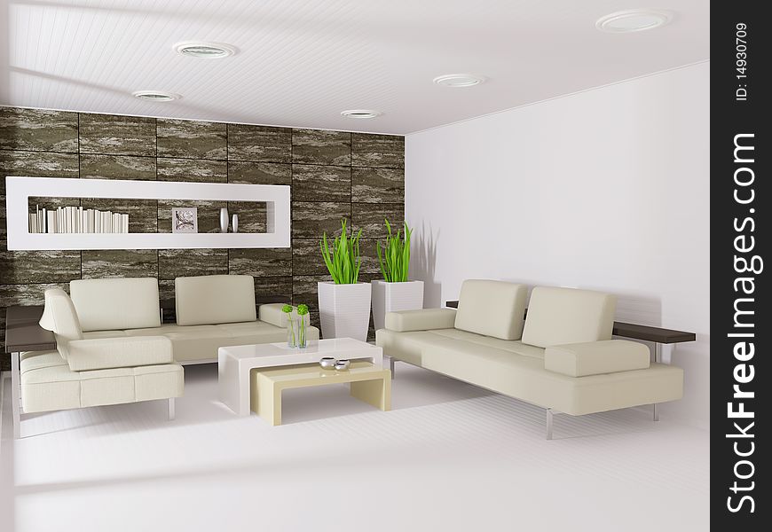 Modern interior room with white wall