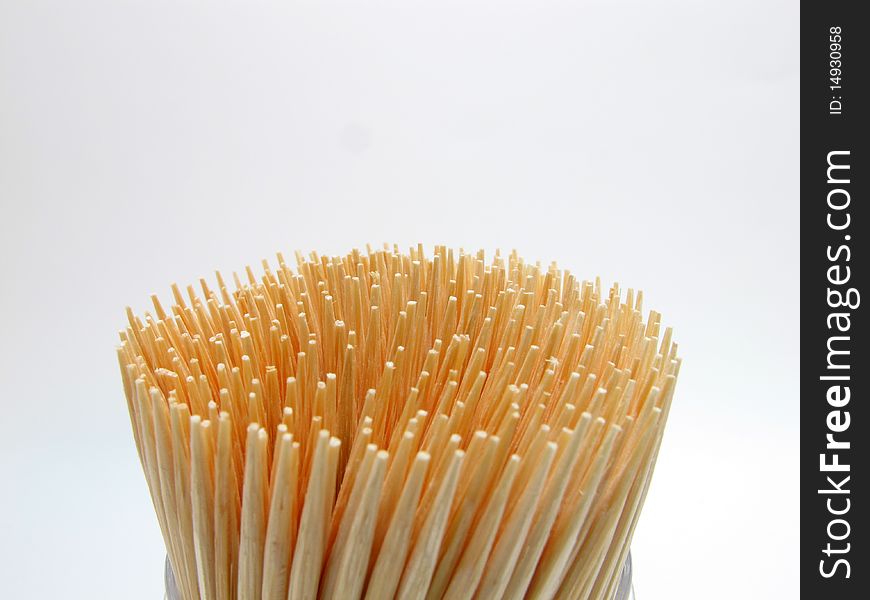 Close up shot of toothpicks standing up