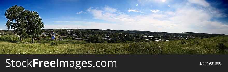 Panorama of Russian village in the valley. Panorama of Russian village in the valley