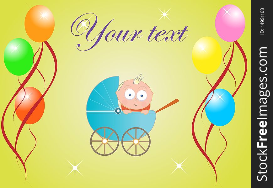 Illustrated celebration card template with a little baby