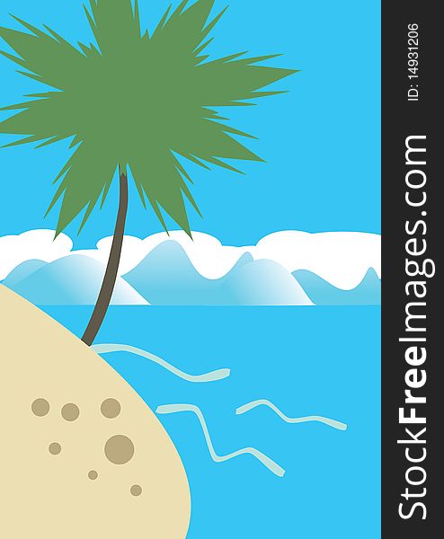 A vector illustration of palm on the tropical beach