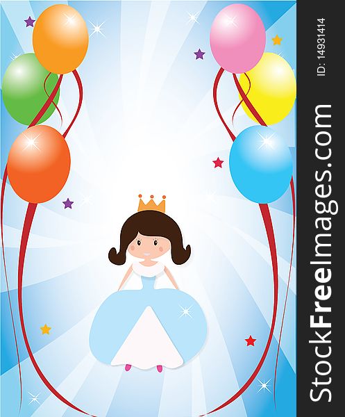 Designed birthday card with a princess. Designed birthday card with a princess