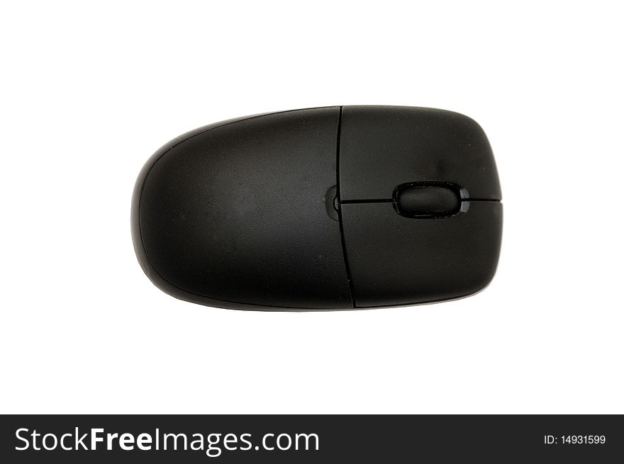 A black wireless mouse isolated on white