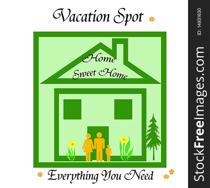Small family and green house poster with words illustration. Small family and green house poster with words illustration