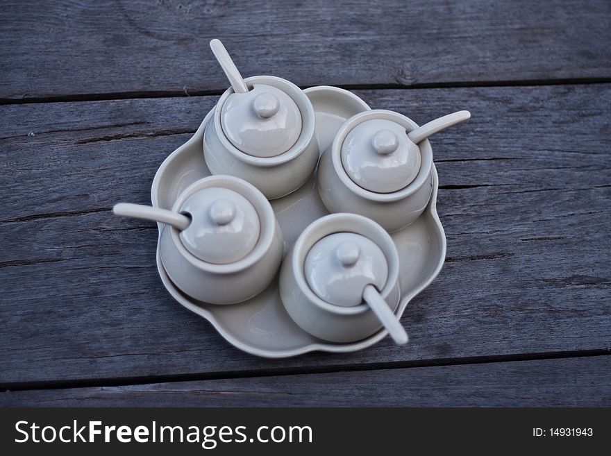 Thai coffee set on the wood background