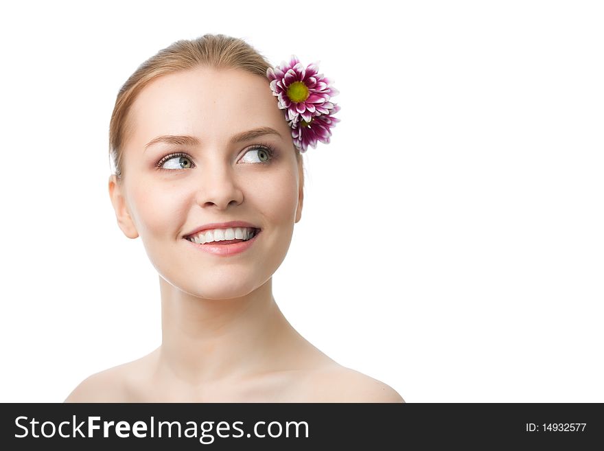 Young beauty woman over white background