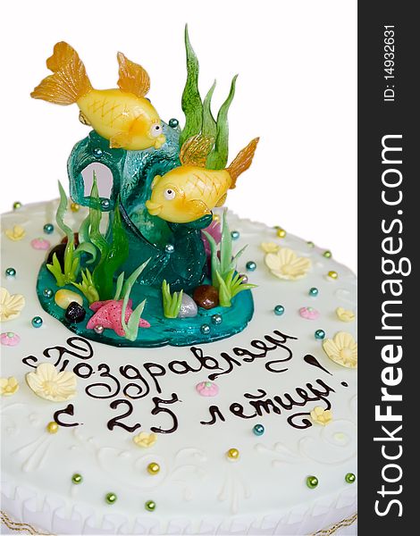 A cake with caramel fishes. A cake with caramel fishes