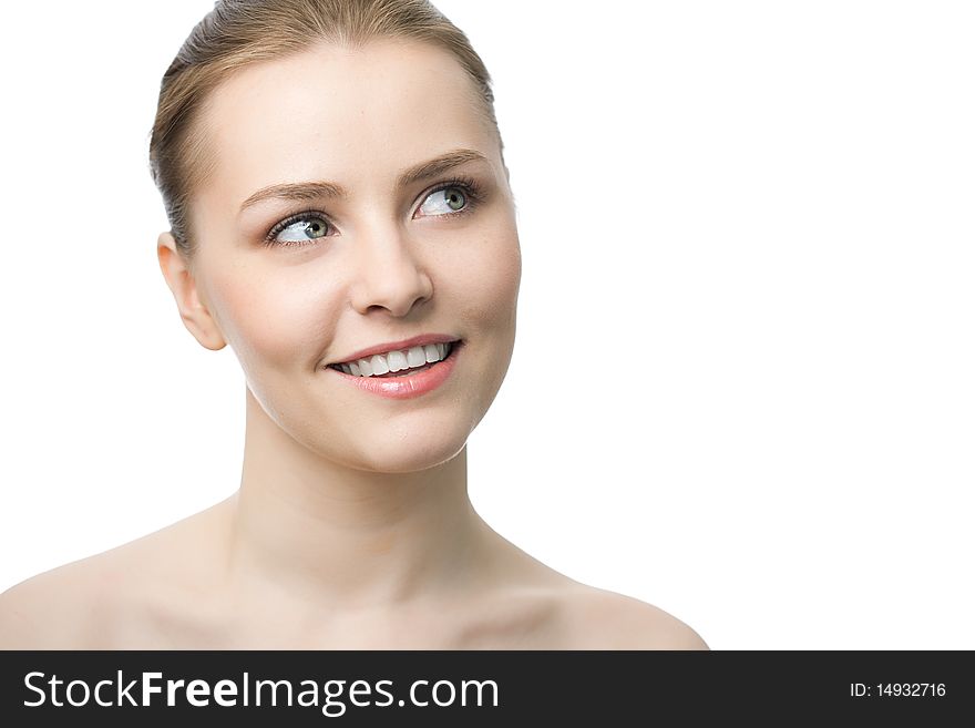 Young beauty woman over white background