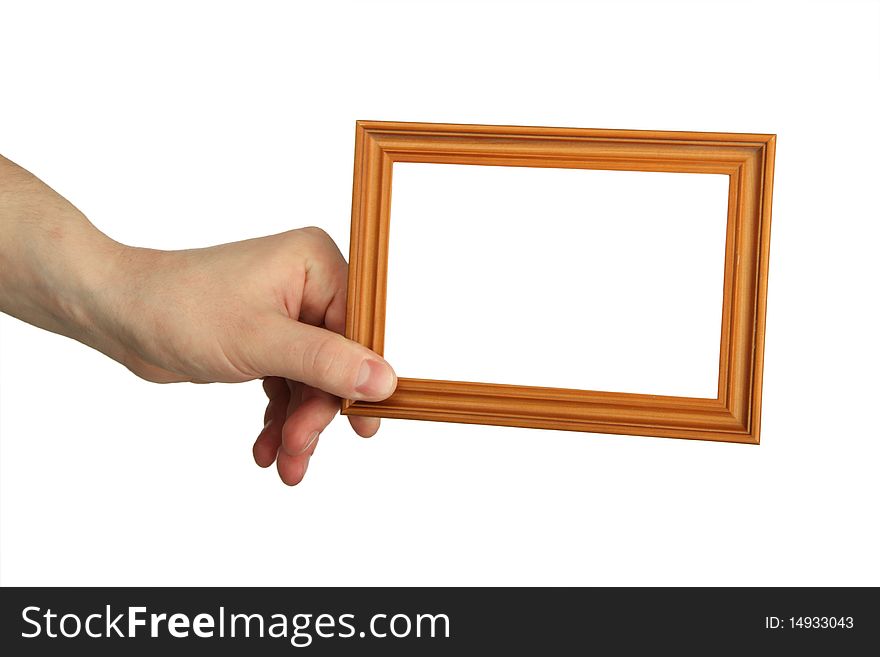 Man's hand with frame , closeup, isolated background