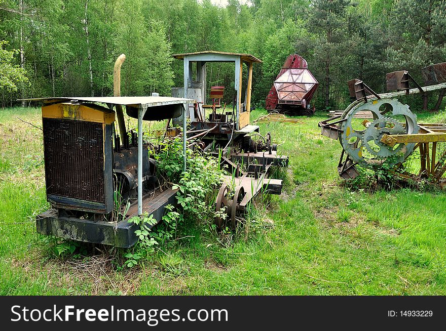 Old machine is broken in marshland in the South Bohemian.