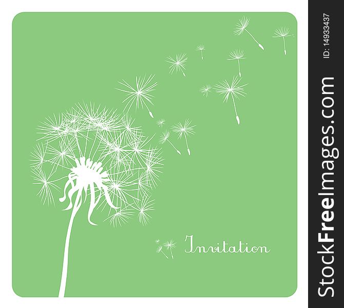 Card with dandelion on green background. Card with dandelion on green background