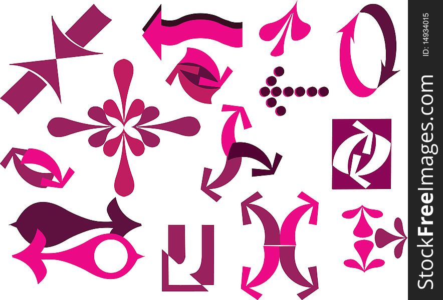 A set of pink useful arrows. illustration. A set of pink useful arrows. illustration