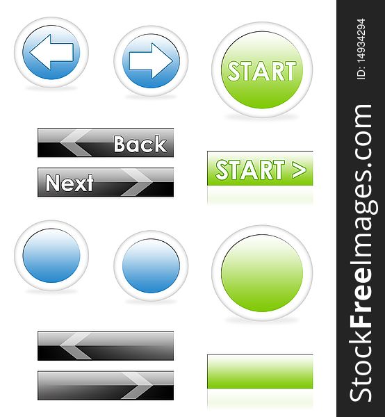 Set of various website navigation buttons or icons isolated on white.