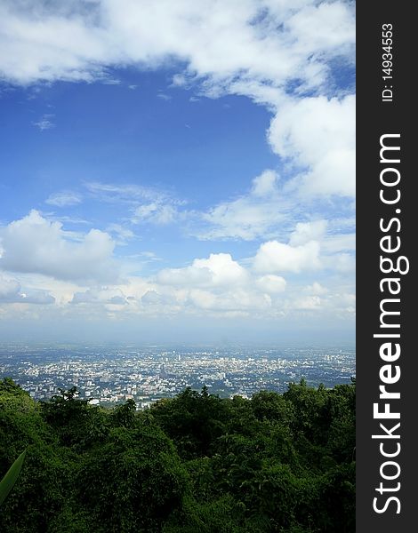 Bird eye view of Chiangmai city in Thailand