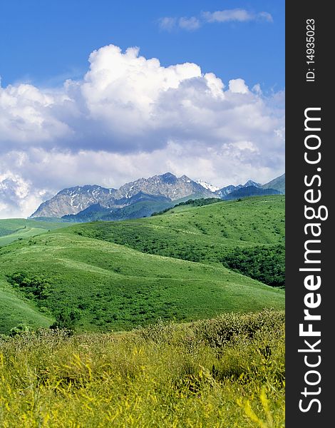 Green Hills and High mountains in the distance
colors: Blue, Green, Yellow. Green Hills and High mountains in the distance
colors: Blue, Green, Yellow