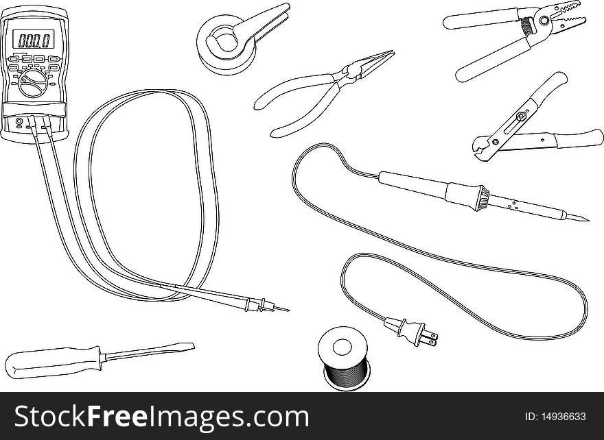 Vector illustration of tools used in electronics repair. Vector illustration of tools used in electronics repair