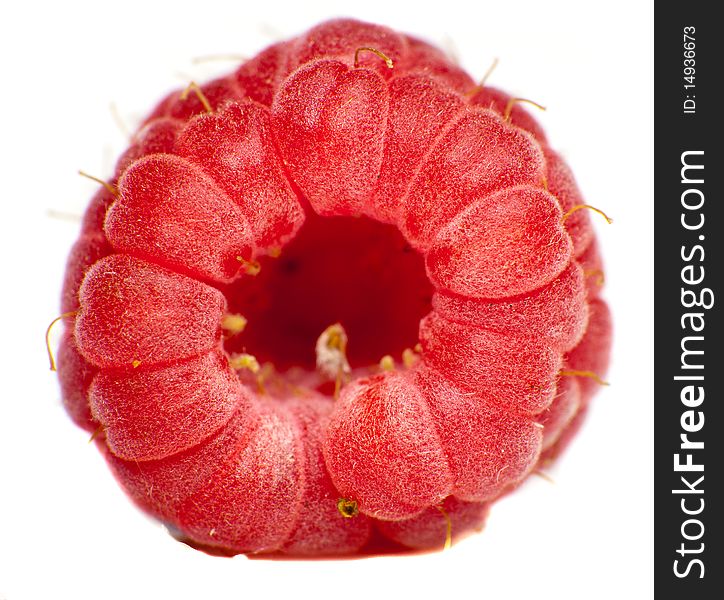 Ripe fresh rapberries on white isolated background