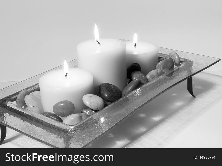 A candleholder in black and white,