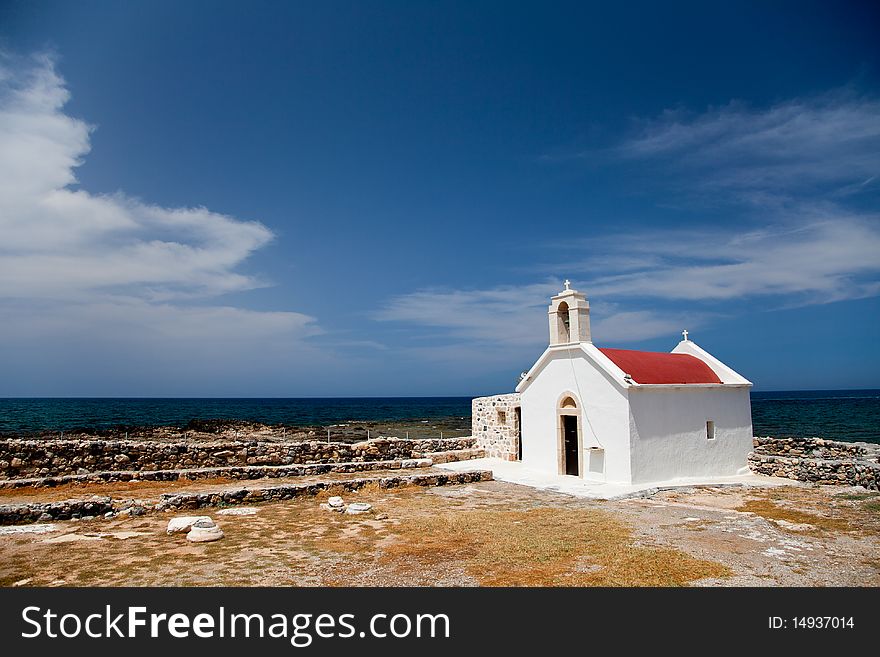 Greek small white church at the seaside. Greek small white church at the seaside