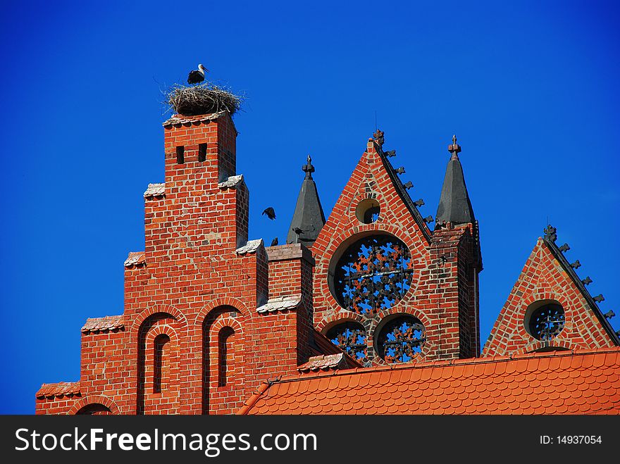 Stork nest, gothic architecture, Germany