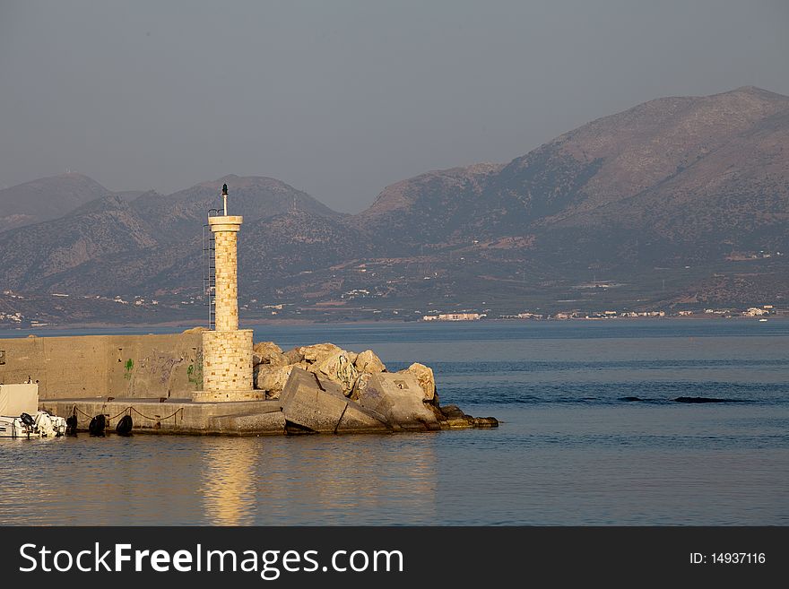 Greek coast port on Crete island, Hersionissos Town