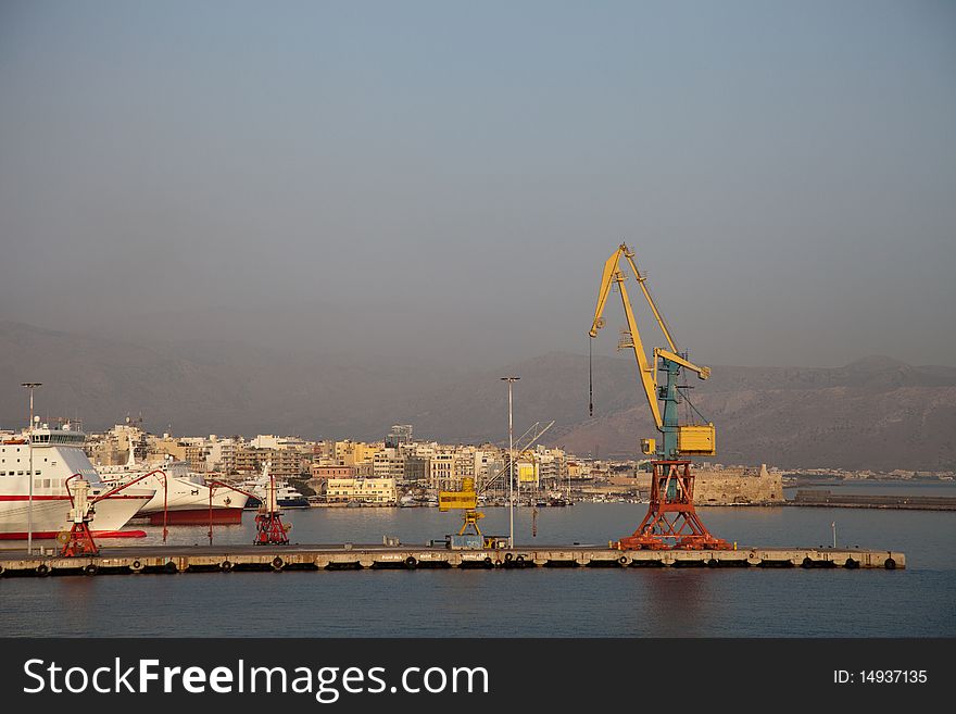 Port cranes in Iraklion Crete Greece