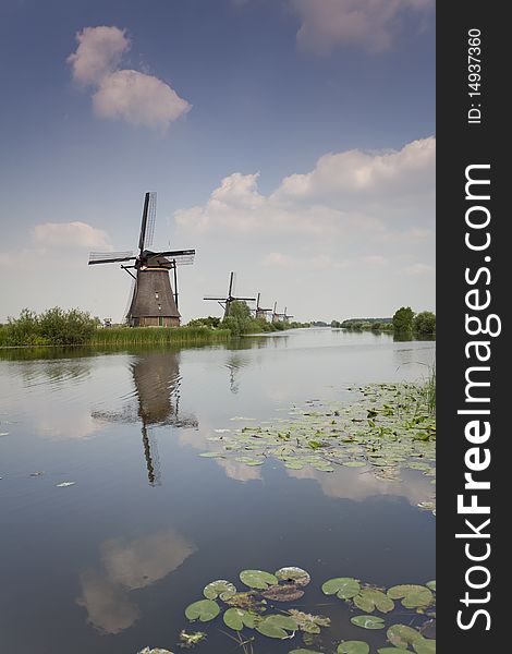 Traditional windmills on river