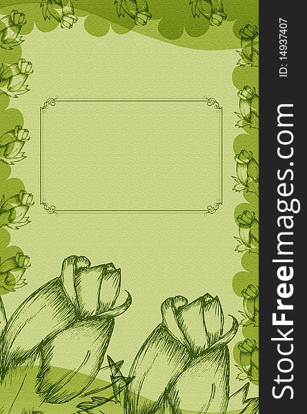 A beautiful invitation card in green with flowers background