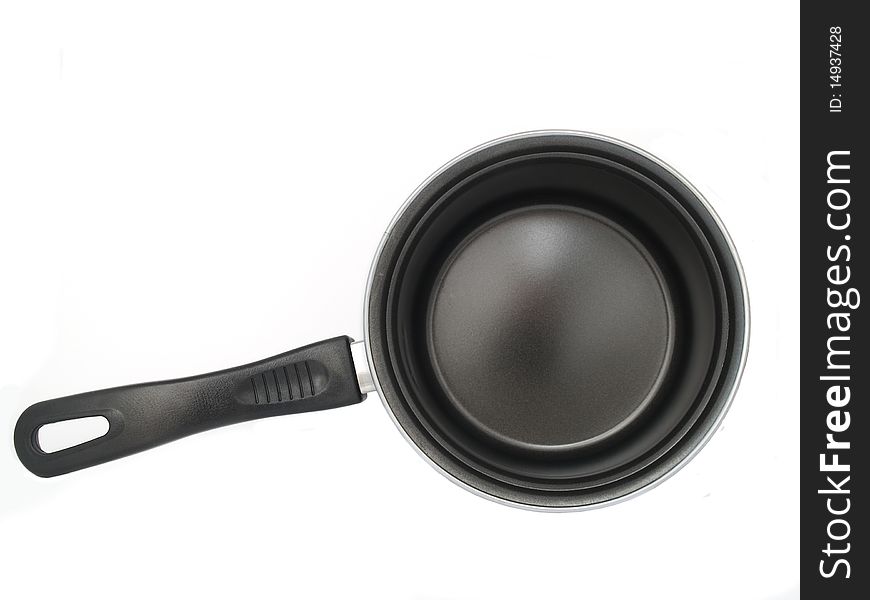 Black saucepan on a white background