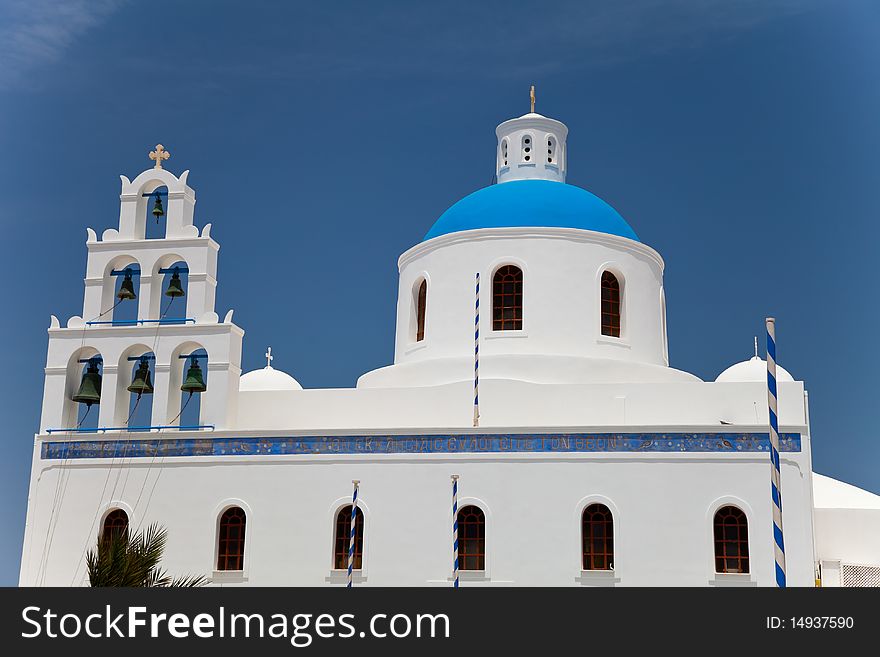 Santorini beautiful volcanic island in Greece landscape with blue churches, windmills and volcanic caldera