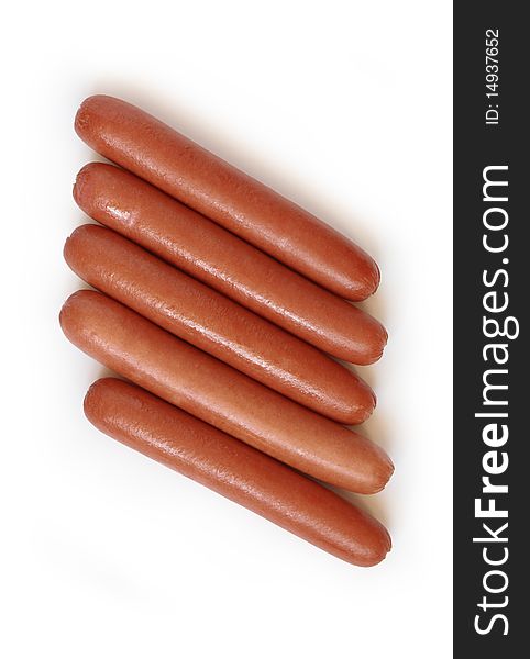 Five sausages isolated on white background with clipping path