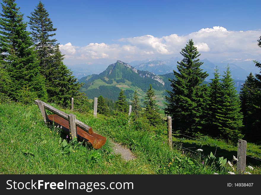 A bench in the Swiss Alps. A bench in the Swiss Alps