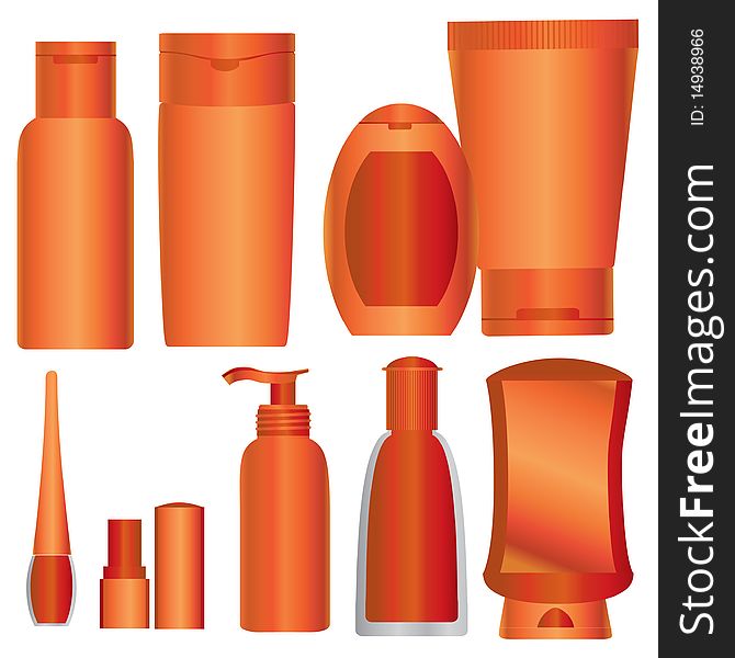 Vector Set of bright orange cosmetics packages (from my big Cosmetic collection)