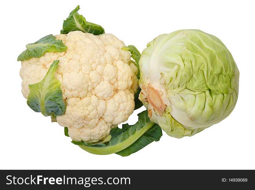 Cauliflower and Cabbage isolated on white background