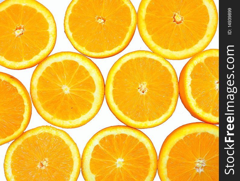 Orange slices on a white back ground. Orange slices on a white back ground