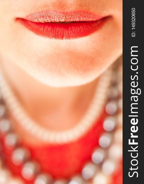 Red lips. Close up