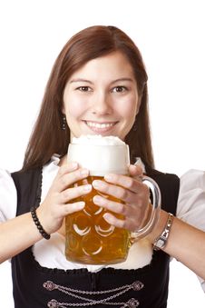 Happy Bavarian Woman With Oktoberfest Beer Stein Royalty Free Stock Images