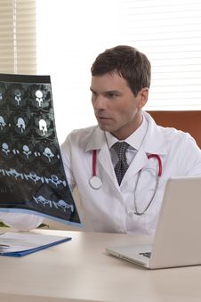 Male Doctor Examining CAT Scan Royalty Free Stock Images