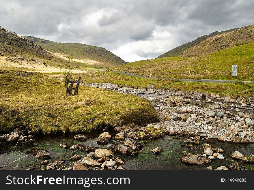 A landscape in the Lake District, England.