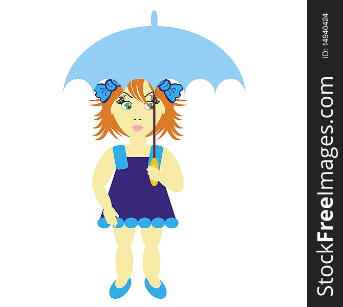 Girl with umbrella on white background