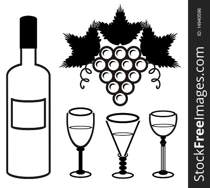 Wine Bottle, Grape And Glasses